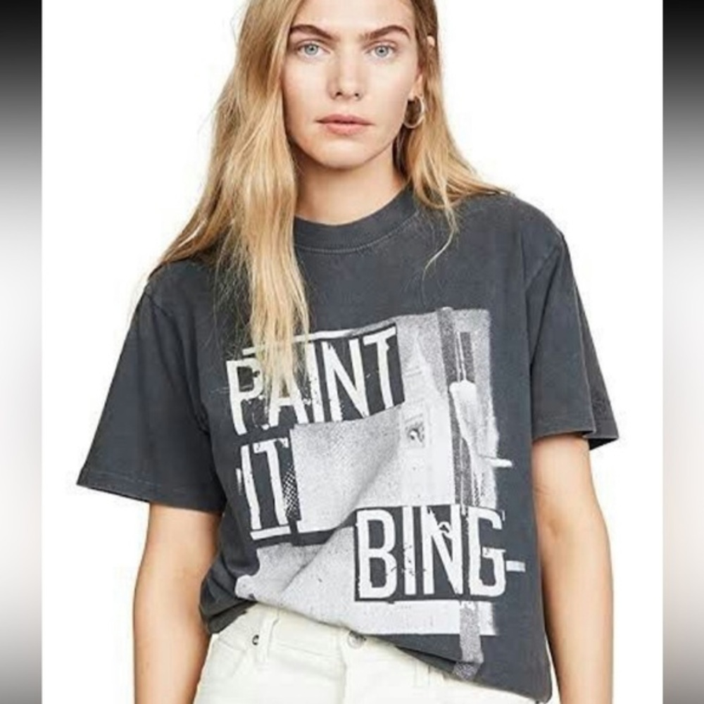 Anine Bing Charcoal Gray Graphic 'Paint It' Short Sleeve Tee